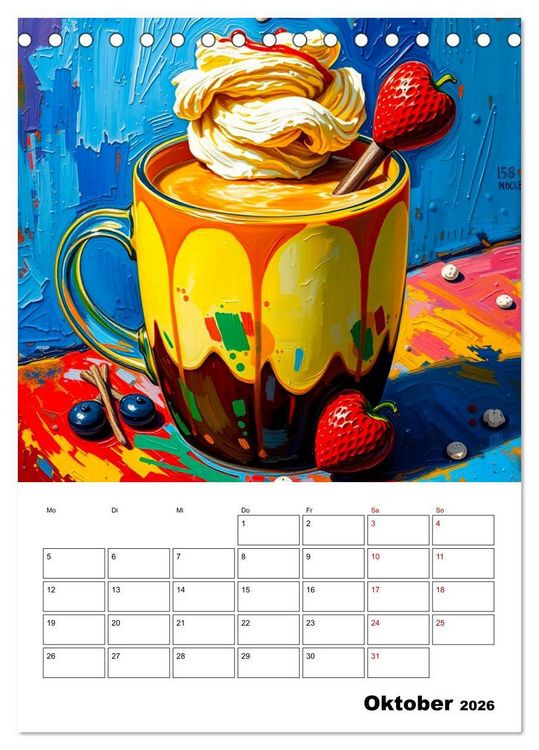 Produktbild: Kaffee trifft Kunst - Aromatische Pinselstriche (Tischkalender 2026 DIN A5 hoch), CALVENDO Monatskalender