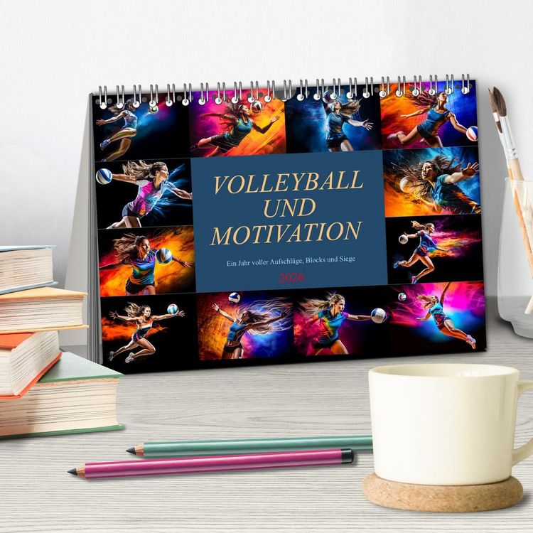 Produktbild: Volleyball und Motivation (Tischkalender 2026 DIN A5 quer), CALVENDO Monatskalender