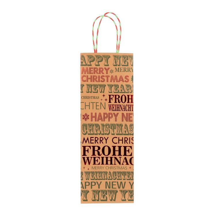 Produktbild: Idena Flaschentasche Frohe Weihnachten / Happy New Year 12,5x35x9cm Kraftpapier 140g/m&sup2;