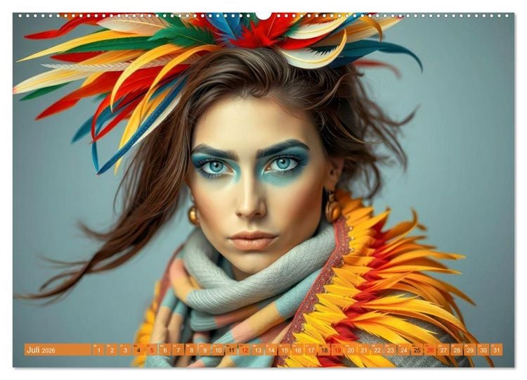 Produktbild: Farbenfrohe Portraits (hochwertiger Premium Wandkalender 2026 DIN A2 quer), Kunstdruck in Hochglanz