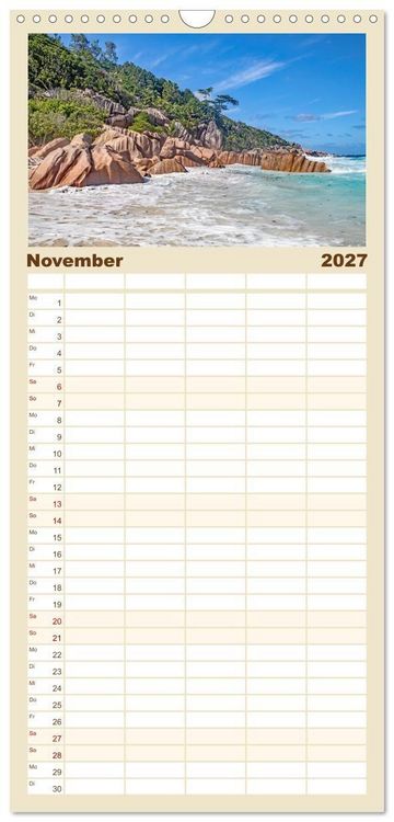 Produktbild: Familienplaner 2027 - Seychellen: La Digue und Mah&eacute; - zwei Trauminseln mit 5 Spalten (Wandkalender, 21 x 45 cm) CALVENDO