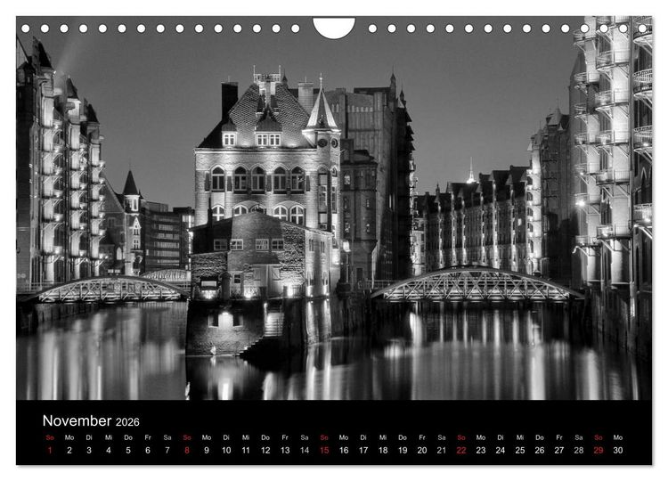 Produktbild: Hamburg monochrome Impressionen (Wandkalender 2026 DIN A4 quer), CALVENDO Monatskalender