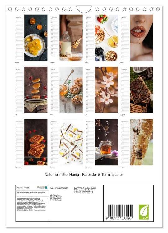 Produktbild: Naturheilmittel Honig - Kalender & Terminplaner (Wandkalender 2026 DIN A4 hoch), CALVENDO Monatskalender