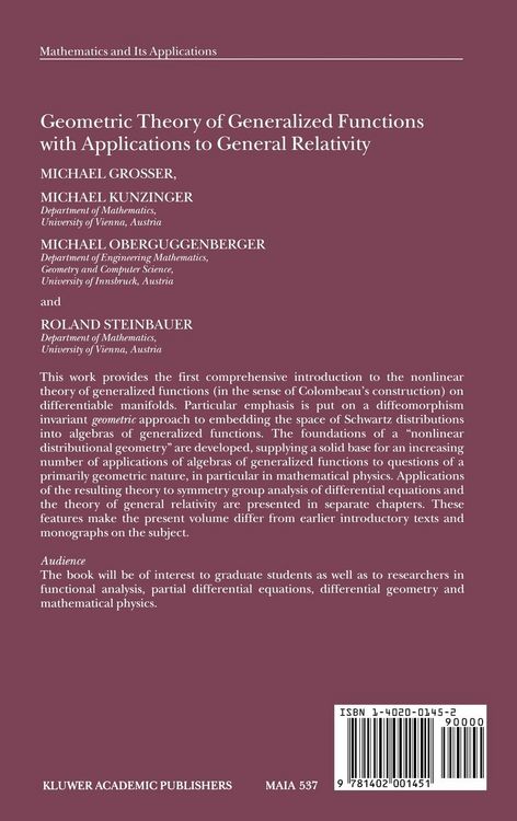 Produktbild: Geometric Theory of Generalized Functions with Applications to General Relativity