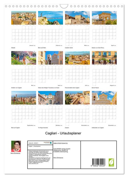 Produktbild: Cagliari - Urlaubsplaner (Wandkalender 2026 DIN A3 hoch), CALVENDO Monatskalender