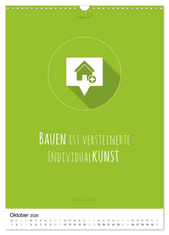 Produktbild: vollgeherzt: Der besondere Kalender f&uuml;r Bauherren mit motivierenden Hausbauzitaten (Wandkalender 2026 DIN A3 hoch), CALVENDO Monatskalender