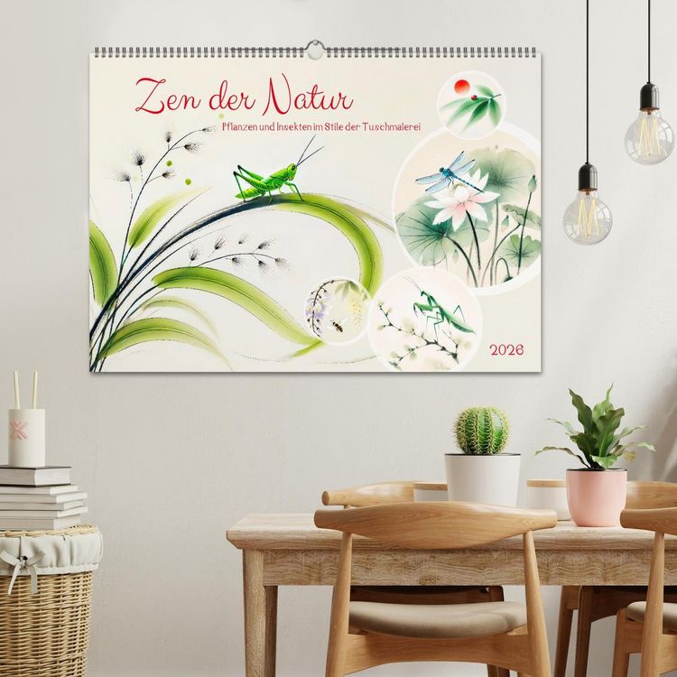 Produktbild: Zen der Natur - Pflanzen und Insekten im Stile der Tuschmalerei (Wandkalender 2026 DIN A2 quer), CALVENDO Monatskalender