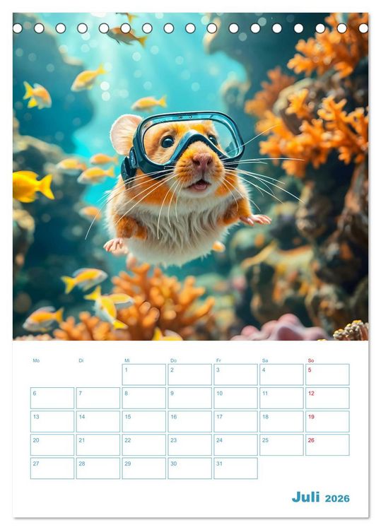 Produktbild: Holiday Hamster - Urlaubsfeeling pur mit sonnigen KI Hamstern (Tischkalender 2026 DIN A5 hoch), CALVENDO Monatskalender