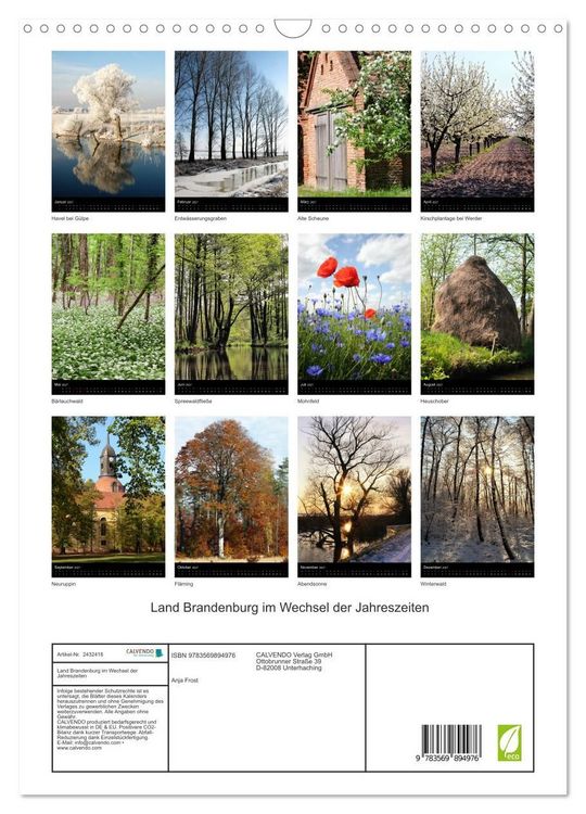 Produktbild: Land Brandenburg im Wechsel der Jahreszeiten (Wandkalender 2027 DIN A3 hoch), CALVENDO Monatskalender