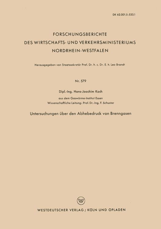 Produktbild: Untersuchungen &uuml;ber den Abhebedruck von Brenngasen