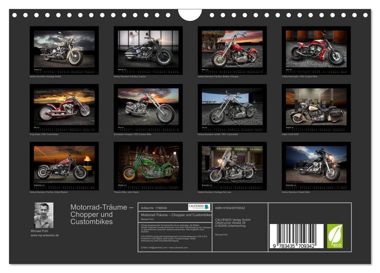 Produktbild: Motorrad-Tr&auml;ume &ndash; Chopper und Custombikes (Wandkalender 2025 DIN A4 quer), CALVENDO Monatskalender