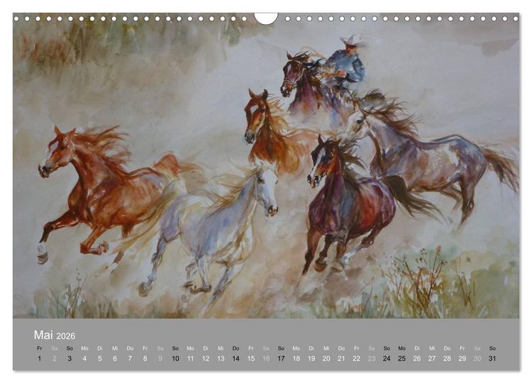 Produktbild: Mit Pferden durch die Jahreszeiten - Pferdebilder in &Ouml;l und Aquarell (Wandkalender 2026 DIN A3 quer), CALVENDO Monatskalender