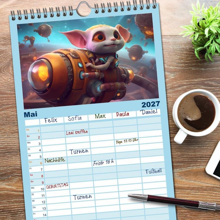 Produktbild: Familienplaner 2027 - Spannendes Weltraumabenteuer mit 5 Spalten (Wandkalender, 21 x 45 cm) CALVENDO