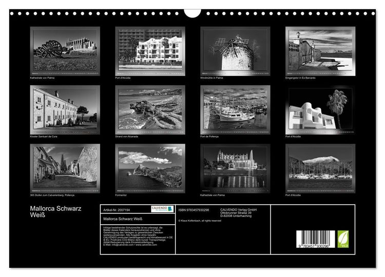 Produktbild: Mallorca Schwarz Wei&szlig; (Wandkalender 2026 DIN A3 quer), CALVENDO Monatskalender