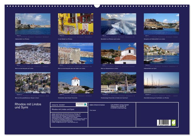 Produktbild: Rhodos mit Lindos und Symi (Wandkalender 2026 DIN A2 quer), CALVENDO Monatskalender