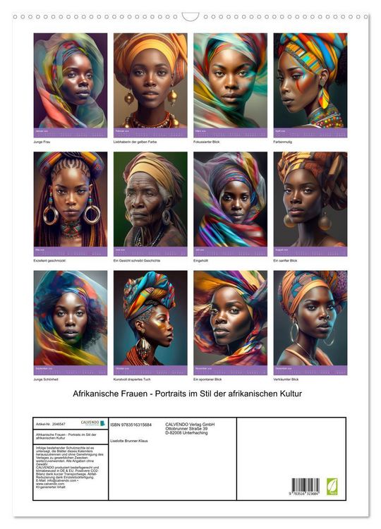 Produktbild: Afrikanische Frauen - Portraits im Stil der afrikanischen Kultur (Wandkalender 2026 DIN A2 hoch), CALVENDO Monatskalender