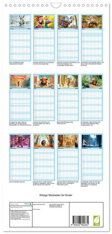 Produktbild: Familienplaner 2026 - Witzige Weisheiten f&uuml;r Kinder mit 5 Spalten (Wandkalender, 21 x 45 cm) CALVENDO
