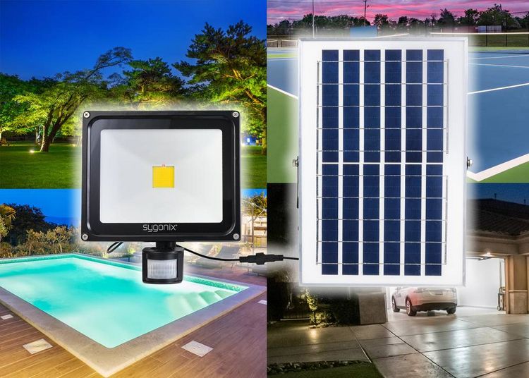 Produktbild: Sygonix SY-5461112 Solar-Spot mit Bewegungsmelder 50W Leuchtfarben: Neutralwei&szlig;