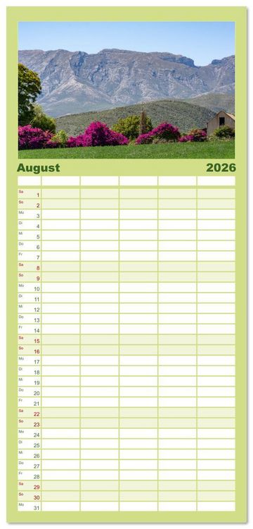 Produktbild: Familienplaner 2026 - S&uuml;dafrika - Landschaft voller Vielfalt und Sch&ouml;nheit mit 5 Spalten (Wandkalender, 21 x 45 cm) CALVENDO