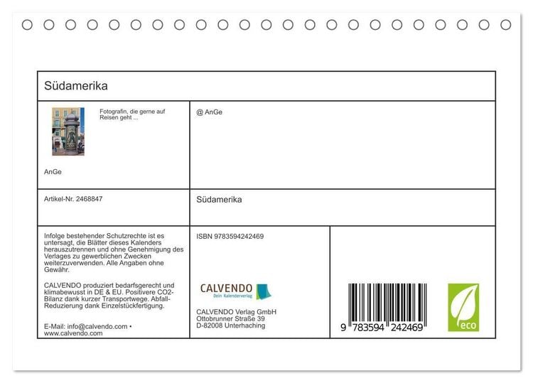 Produktbild: S&uuml;damerika (Tischkalender 2027 DIN A5 quer), CALVENDO Monatskalender