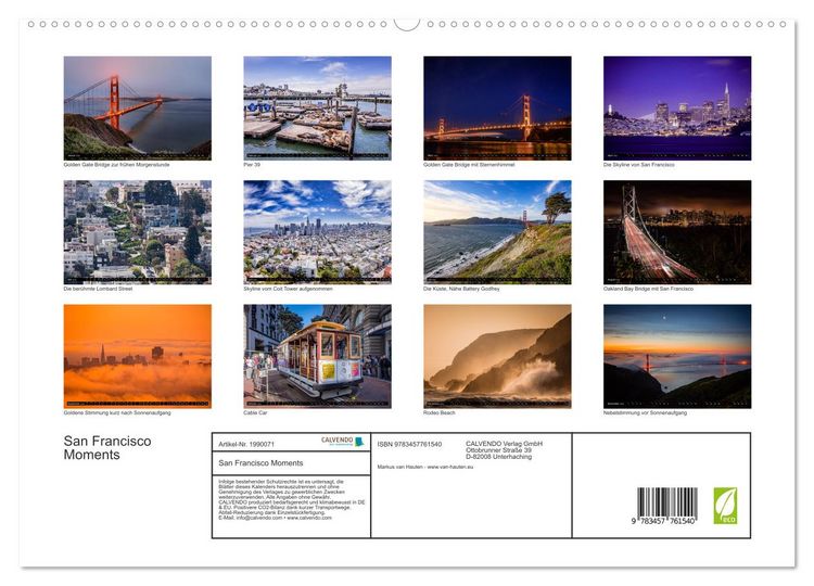 Produktbild: San Francisco Moments (hochwertiger Premium Wandkalender 2026 DIN A2 quer), Kunstdruck in Hochglanz