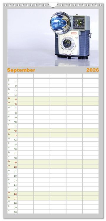 Produktbild: Familienplaner 2026 - Alte Fotoapparate - Kameras von Kodak der Jahre 1905 bis 1977 mit 5 Spalten (Wandkalender, 21 x 45 cm) CALVENDO