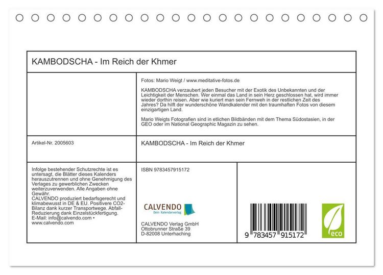 Produktbild: KAMBODSCHA - Im Reich der Khmer (Tischkalender 2026 DIN A5 quer), CALVENDO Monatskalender