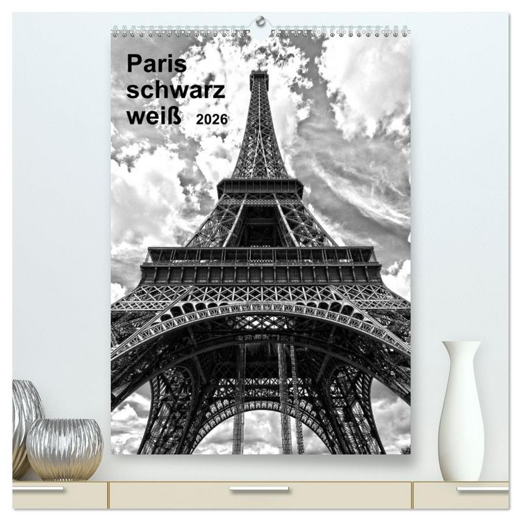 Produktbild: Paris schwarz wei&szlig; 2026 (hochwertiger Premium Wandkalender 2026 DIN A2 hoch), Kunstdruck in Hochglanz