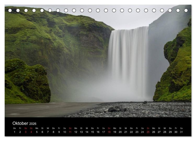 Produktbild: Islands Landschaften - Wasser, Eis und gr&uuml;nes Moos (Tischkalender 2026 DIN A5 quer), CALVENDO Monatskalender