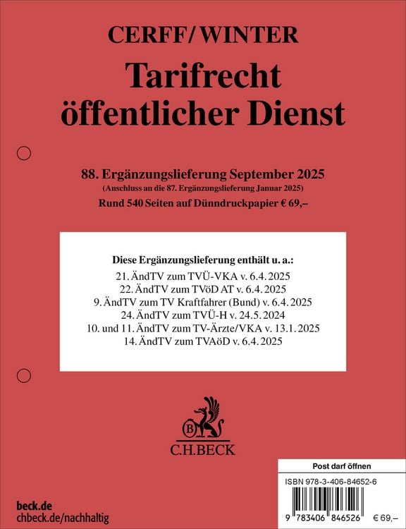 Produktbild: Tarifrecht &ouml;ffentlicher Dienst 88. Erg&auml;nzungslieferung
