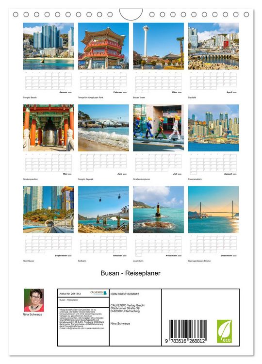 Produktbild: Busan - Reiseplaner (Wandkalender 2026 DIN A4 hoch), CALVENDO Monatskalender