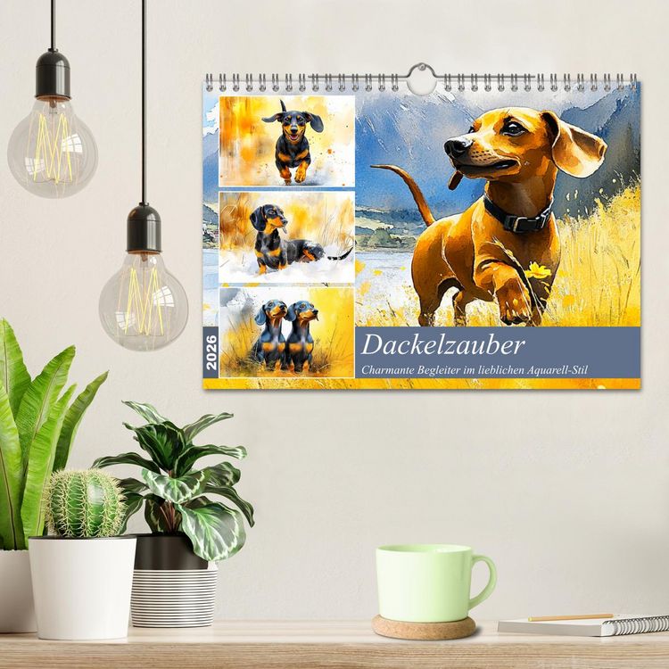Produktbild: Dackelzauber. Charmante Begleiter im lieblichen Aquarell-Stil (Wandkalender 2026 DIN A4 quer), CALVENDO Monatskalender