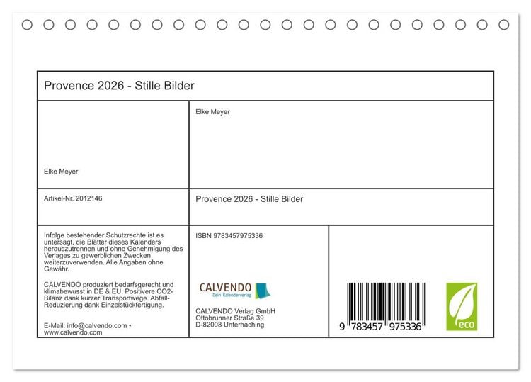 Produktbild: Provence 2026 - Stille Bilder (Tischkalender 2026 DIN A5 quer), CALVENDO Monatskalender