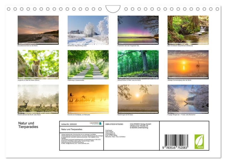 Produktbild: Natur und Tierparadies (Wandkalender 2027 DIN A4 quer), CALVENDO Monatskalender