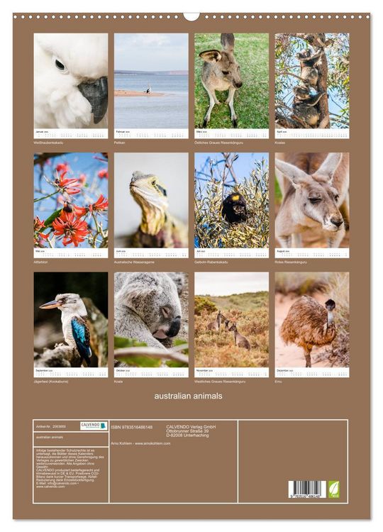 Produktbild: australian animals (Wandkalender 2026 DIN A2 hoch), CALVENDO Monatskalender