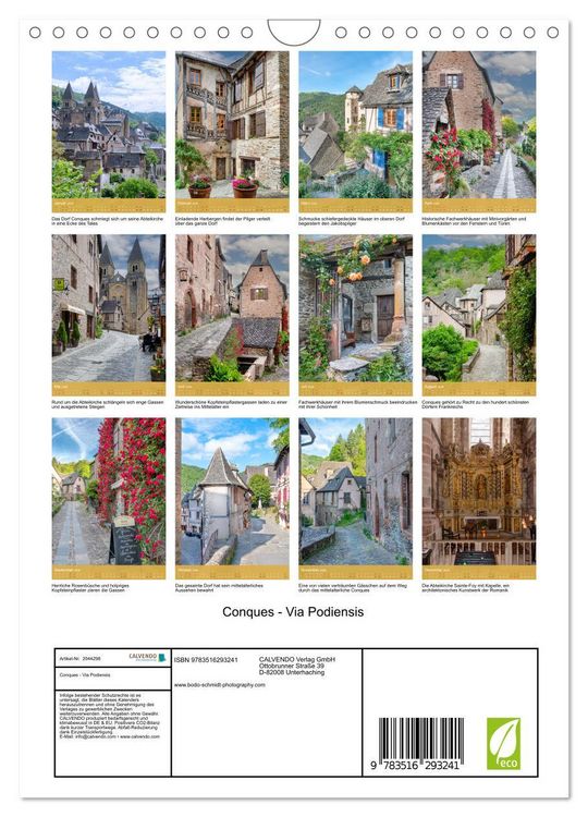 Produktbild: Conques - Via Podiensis (Wandkalender 2026 DIN A4 hoch), CALVENDO Monatskalender