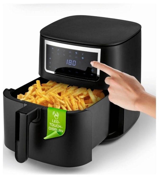 Produktbild: GourmetMaxx GOURMETmaxx Hei&szlig;luft-Fritteuse Digital 7l 1700W schwarz matt/Edelstahl Hei&szlig;luft-Fritteuse 6.5 l 1700 W Schwarz