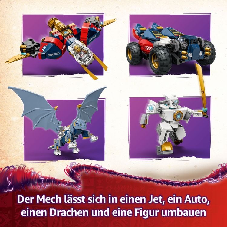 Produktbild: LEGO NINJAGO 4in1 Zanes Ultra-Kombi-Mech - Auto, Jet und Drache 71834