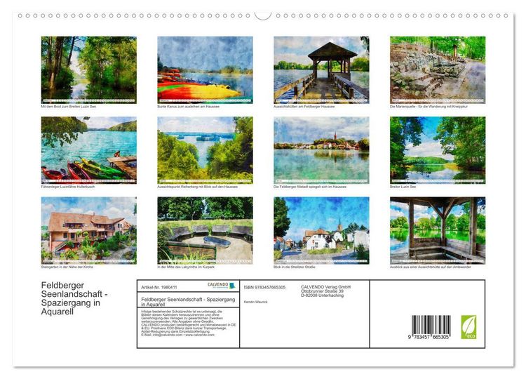 Produktbild: Feldberger Seenlandschaft - Spaziergang in Aquarell (hochwertiger Premium Wandkalender 2026 DIN A2 quer), Kunstdruck in Hochglanz