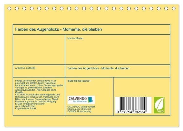 Produktbild: Farben des Augenblicks - Momente, die bleiben (Tischkalender 2027 DIN A5 quer), CALVENDO Monatskalender