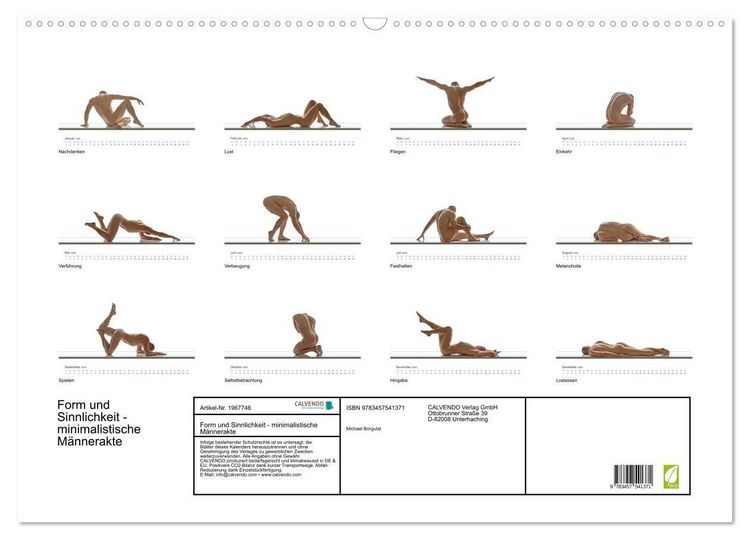 Produktbild: Form und Sinnlichkeit - minimalistische M&auml;nnerakte (Wandkalender 2026 DIN A2 quer), CALVENDO Monatskalender