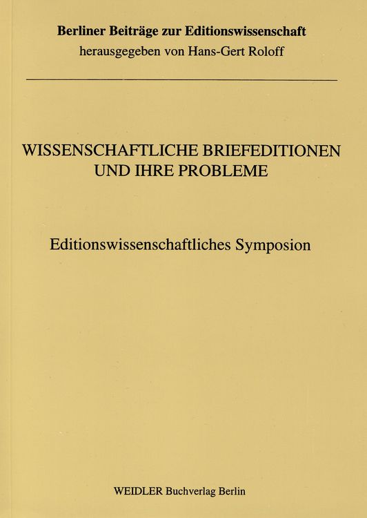 Produktbild: Wissenschaftliche Briefeditionen und ihre Probleme