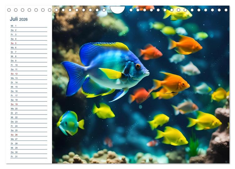 Produktbild: Aquarienzauber - Bunte KI Unterwasserwelten (Wandkalender 2026 DIN A4 quer), CALVENDO Monatskalender