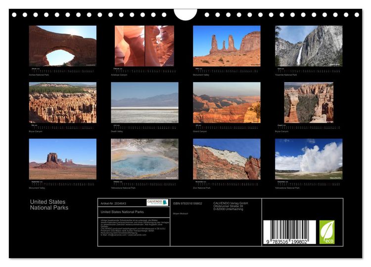 Produktbild: United States National Parks (Wandkalender 2026 DIN A4 quer), CALVENDO Monatskalender