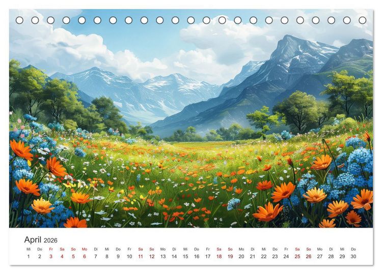 Produktbild: KI-Landschaften - Malerisch durch das Jahr (Tischkalender 2026 DIN A5 quer), CALVENDO Monatskalender