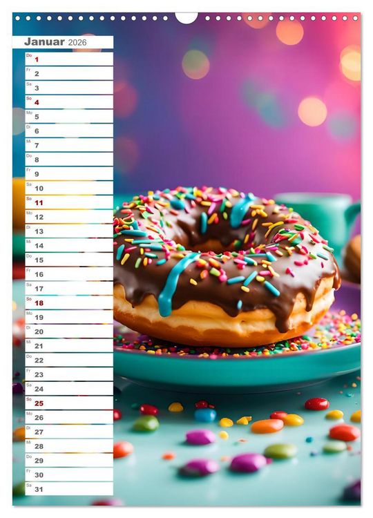 Produktbild: Donuts and Birthdays, s&uuml;&szlig;er Geburtstagskalender mit bunte KI Donuts (Wandkalender 2026 DIN A3 hoch), CALVENDO Monatskalender