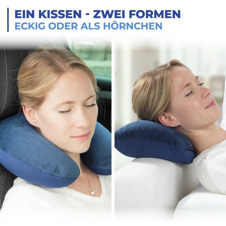 Produktbild: Reisekissen mit Nackenst&uuml;tze, komfortables 2-in-1 Reise-Kopfkissen mit st&uuml;tzendem Nackenh&ouml;rnchen