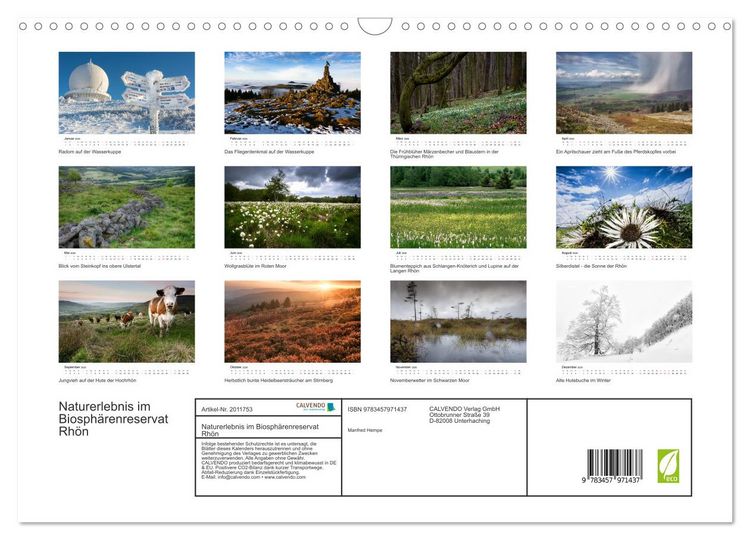 Produktbild: Naturerlebnis im Biosph&auml;renreservat Rh&ouml;n (Wandkalender 2026 DIN A3 quer), CALVENDO Monatskalender