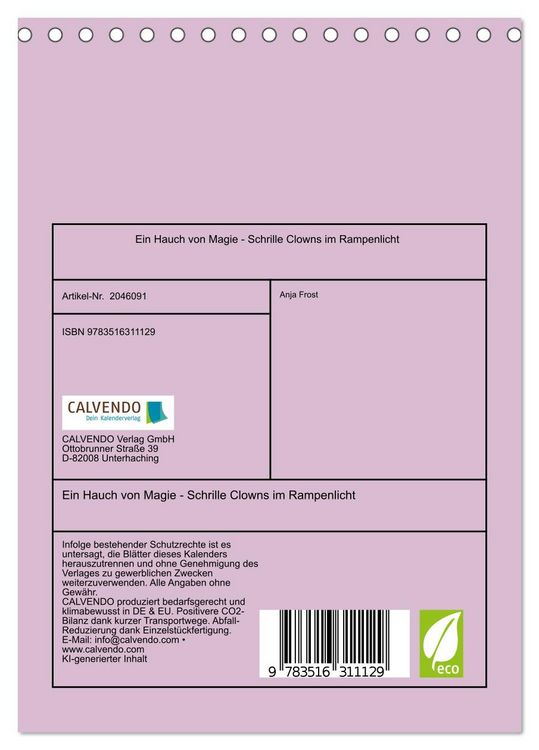Produktbild: Ein Hauch von Magie - Schrille Clowns im Rampenlicht (Tischkalender 2026 DIN A5 hoch), CALVENDO Monatskalender