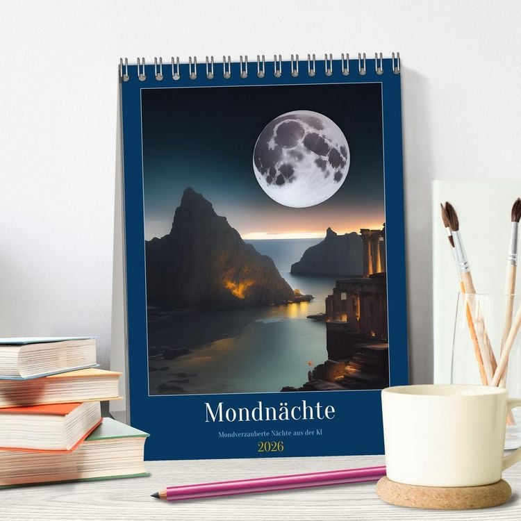 Produktbild: Mondn&auml;chte- Mondverzauberte N&auml;chte aus der KI (Tischkalender 2026 DIN A5 hoch), CALVENDO Monatskalender